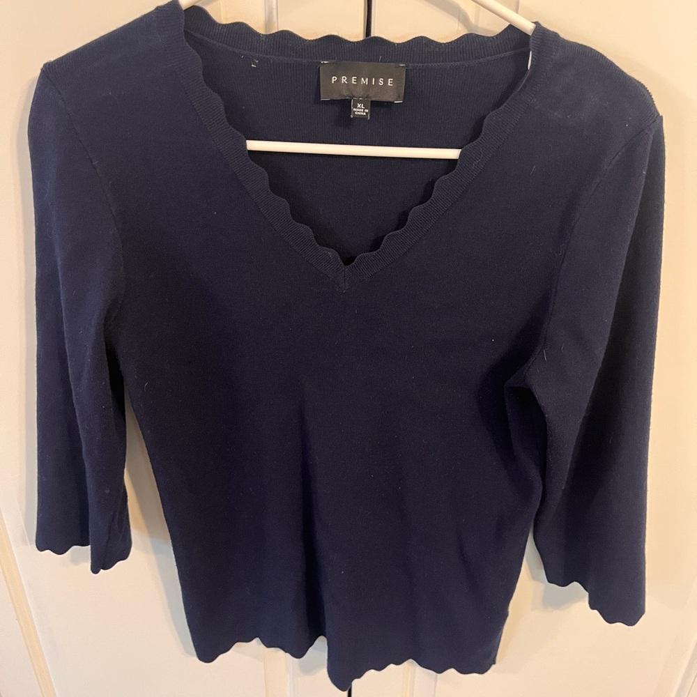Premise Dark Blue Scalloped Sweater